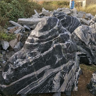 花岗岩河冲石斜纹自然石泰山石片石原石价格优惠
